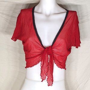 Victoria's Secret Red Mesh Lettuce Edge Shrug Vintage 90s
